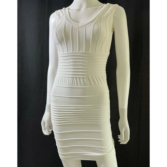 Colorful Women's Mini Dress Bodycon White Spandex V-Neck Sleeveless One Size - Picture 1 of 11